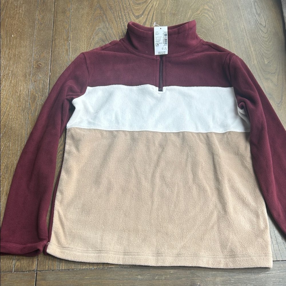 Kids Burgundy, White, and Tan fleece Sweater
